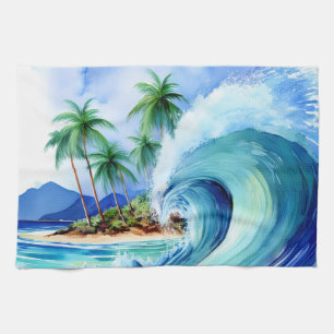 Linge De Cuisine Île Kai Aloha Vague Aquarelle