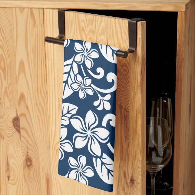 LINGE DE CUISINE ÎLE PLUMERIA (BLEUE MARINE) (Pliage en tiers)