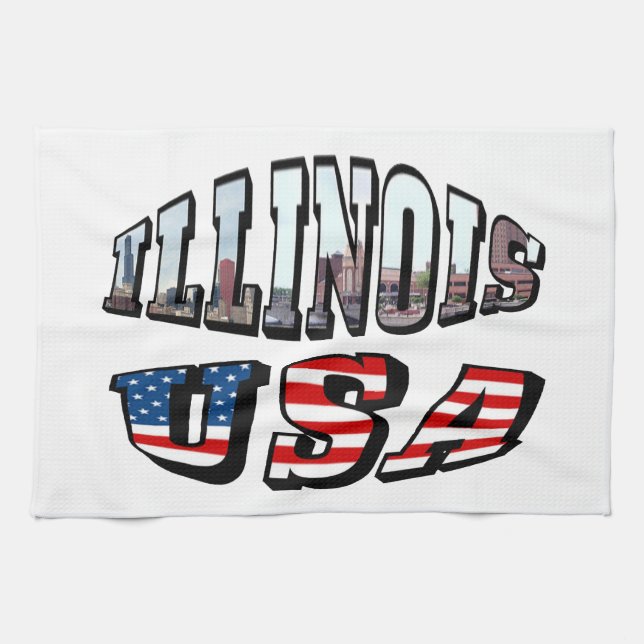 Linge De Cuisine Illinois Picture and USA Flag Text (Horizontal)