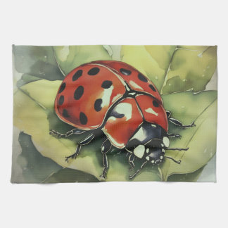 Linge De Cuisine Illustration aquarelle d'une coccinelle sur des fe