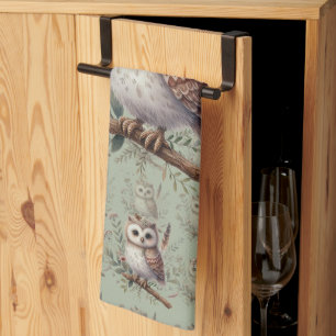 Linge De Cuisine Illustration botanique de chouette fantaisiste de 