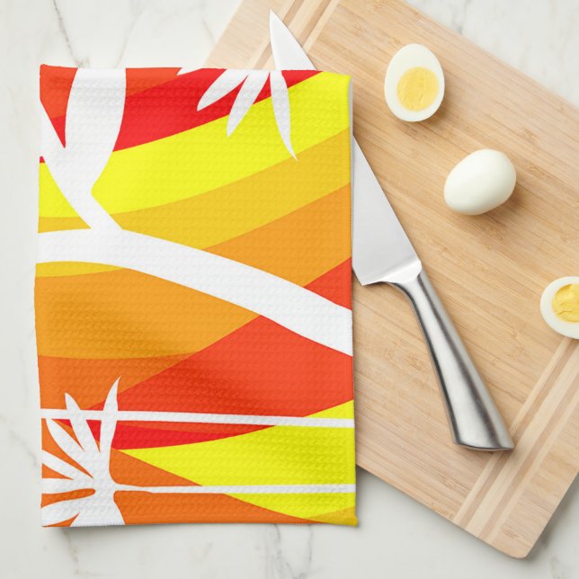 Linge De Cuisine Illustration botanique orange et blanc (Quart Plié)