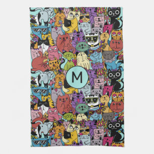 Linge De Cuisine Illustration de chats amusants Monogrammes personn
