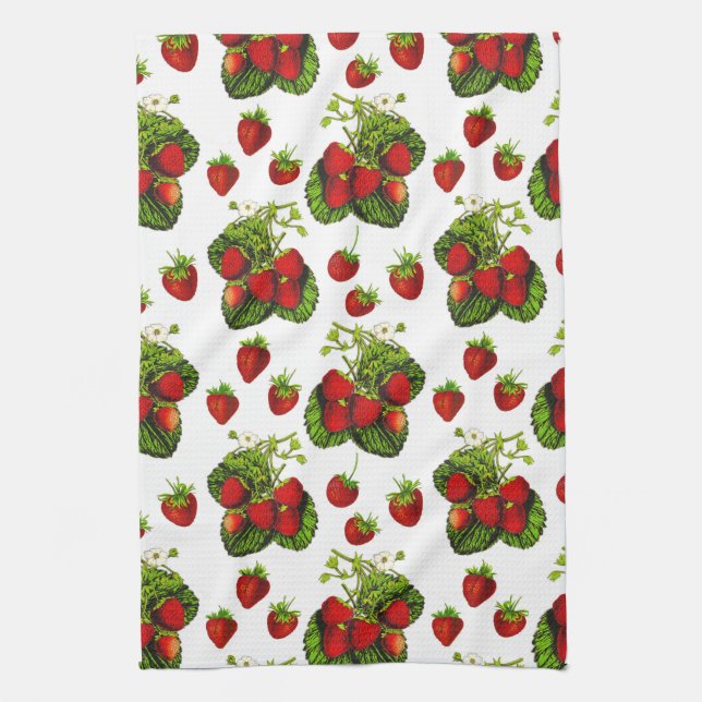 Linge De Cuisine Illustration de fraise botanique Imprimer sur blan (Vertical)