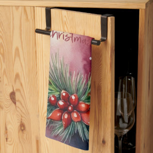 Linge De Cuisine Illustration de la bougie de Noël de l'aquarelle