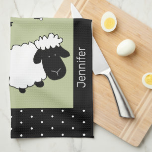 Linge De Cuisine Illustration de mouton mignon noir, blanc, vert d'