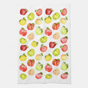 Linge De Cuisine Illustration de pomme verte rouge aquarelle automn