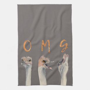 Linge De Cuisine Illustration drôle d'aquarelle d'autruches d'OMG