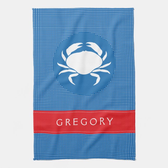 Linge De Cuisine Illustration du crabe bleu et blanc Polkadot (Vertical)