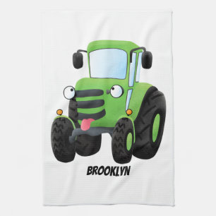 Linge De Cuisine Illustration du joli joyeux tracteur agricole vert