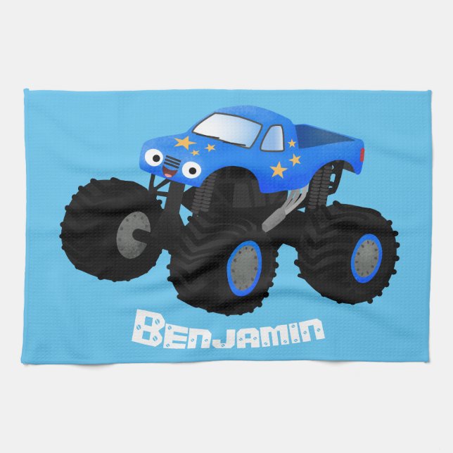 Linge De Cuisine Illustration d'un camion monstre bleu mou (Horizontal)