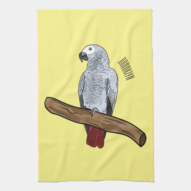 Linge De Cuisine Illustration d'un perroquet gris en Afrique (Vertical)