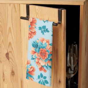 Linge De Cuisine Illustration florale bleu et orange