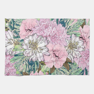Linge De Cuisine Illustration florale rose et blanche de mignonne f