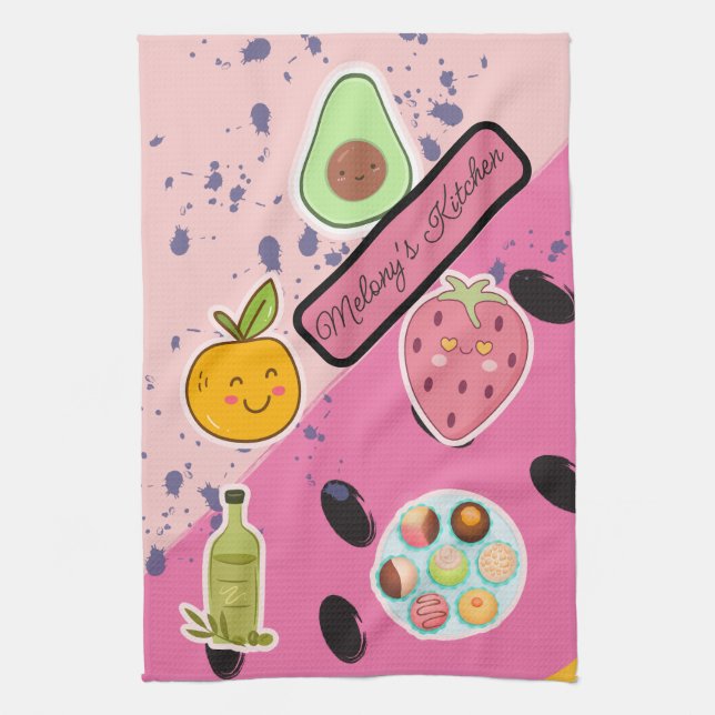 Linge De Cuisine Illustration Fruit et Dessert rose pâle (Vertical)