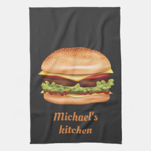 Linge De Cuisine Illustration Hamburger Fast Food Avec Texte Person
