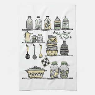 Linge De Cuisine Illustration moderne Boho Farmhouse Kitchen Shelf