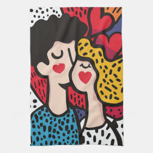 Linge De Cuisine Illustration romantique d'un couple amoureux