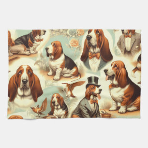 Linge De Cuisine Illustration vintage Basset Hound en toute transpa