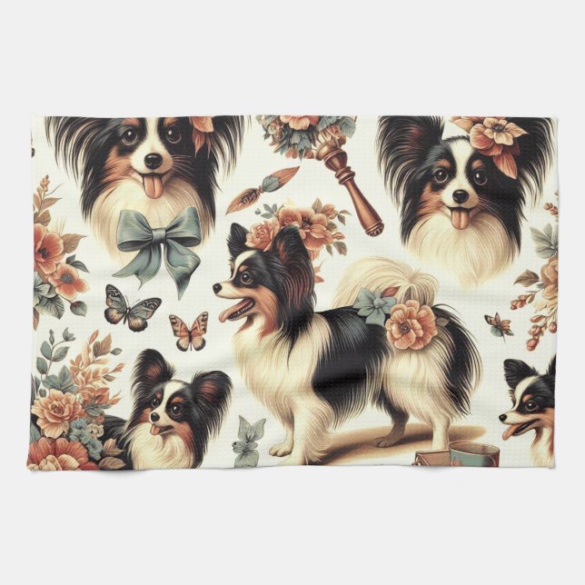 Linge De Cuisine Illustration Vintage de chien Papillon (Horizontal)