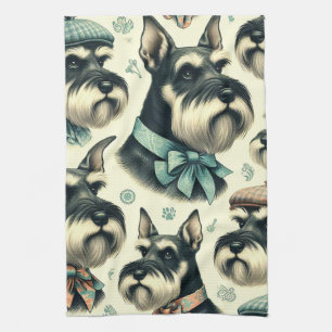 Linge De Cuisine Illustration vintage Schnauzer sans joint