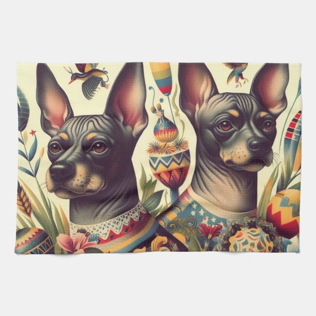 Linge De Cuisine Illustration vintage Xoloitzcuintle (Horizontal)