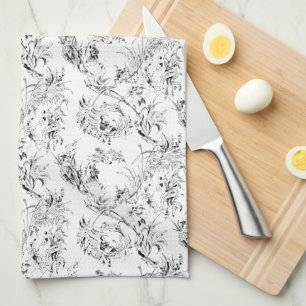 Linge De Cuisine Imaginaire Floral vintage français Toile-Black