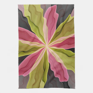 Linge De Cuisine Imaginaire rose vert anthracite Fleur Fractal Art