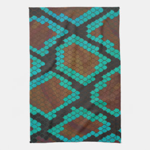 Linge De Cuisine Impression Brown et Turquoise de serpent