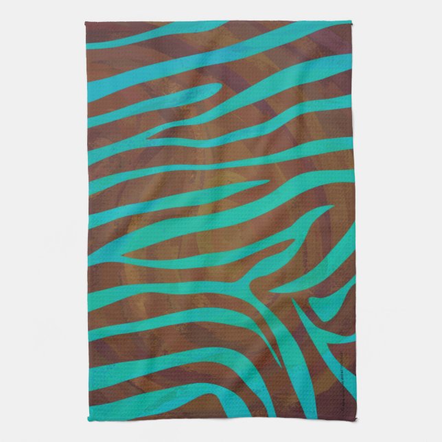 Linge De Cuisine Impression Brown et Turquoise Zebra (Vertical)