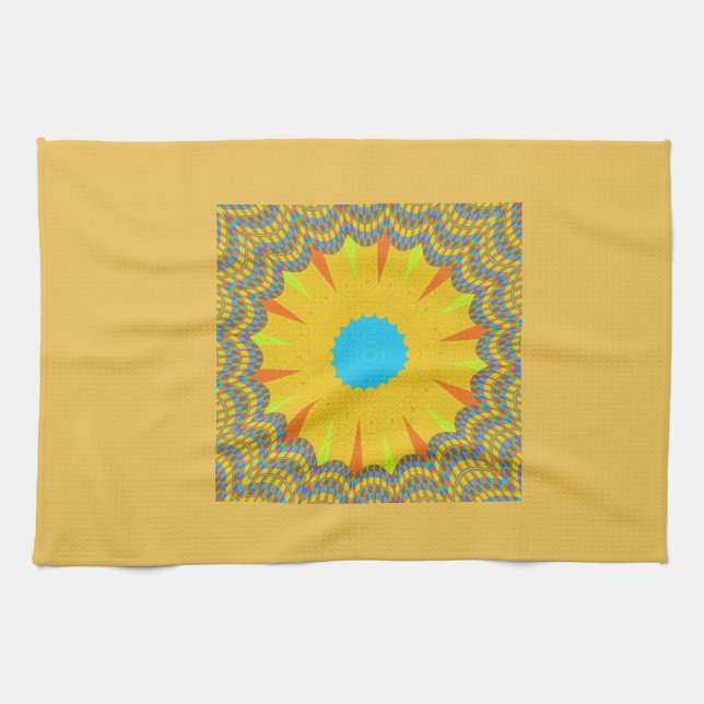 Linge De Cuisine Impression Cyan et Gold Mandala Art (Horizontal)