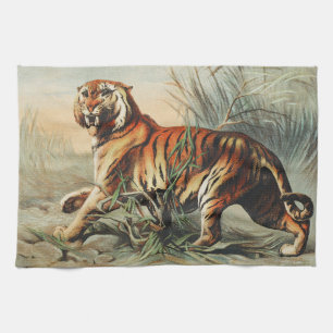 Linge De Cuisine Impression d'art naturaliste vintage du tigre roya