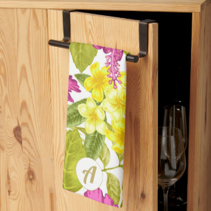Linge De Cuisine Impression florale en gras avec monogramme rétro