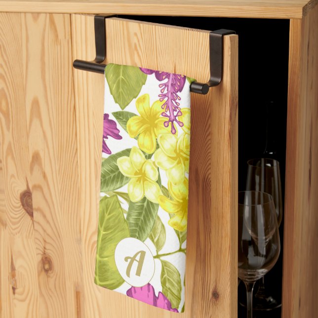 Linge De Cuisine Impression florale en gras avec monogramme rétro (Pliage en tiers)