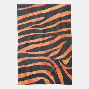 Linge De Cuisine Impression noire et orange Zebra