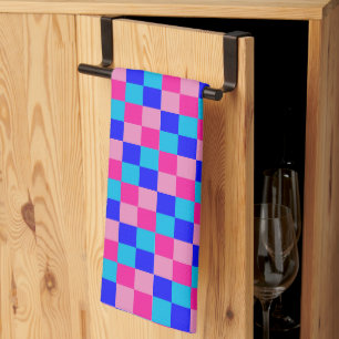 Linge De Cuisine Imprimé à carreaux rose et bleu
