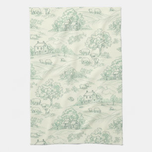Linge De Cuisine Imprimé de toile de ferme animale pastoral vert at