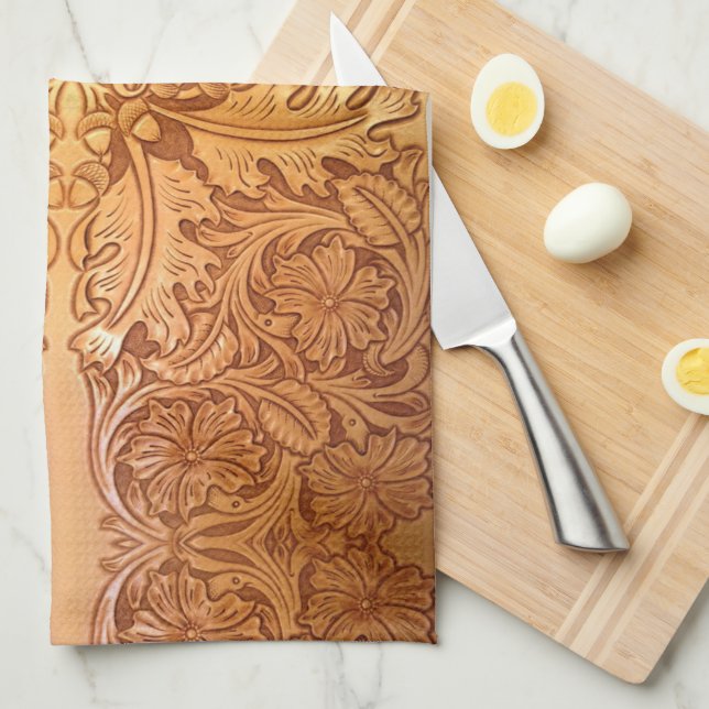 Linge De Cuisine imprimé en cuir rustique brun de l'Ouest (Quart Plié)