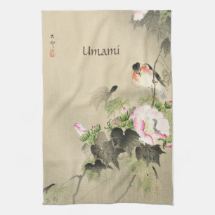 Linge De Cuisine imprimé japonais Rose botanique et oiseau