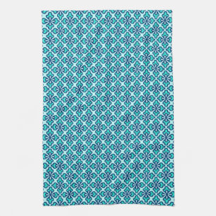 Linge De Cuisine imprimé kimono floral, turquoise, marine et aqua