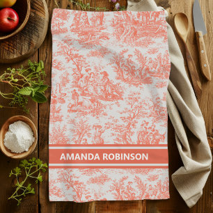 Linge De Cuisine imprimé vintage orange toile de jouy