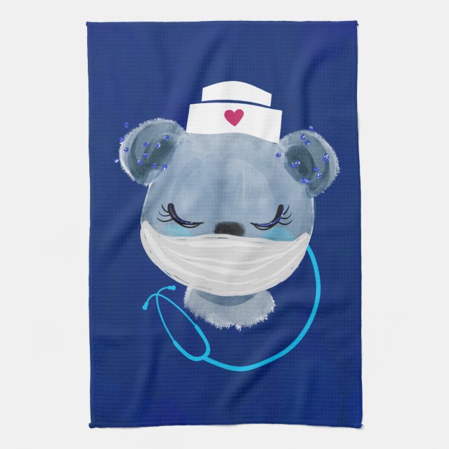 Linge De Cuisine Infirmière de l'ours mignonne portant un Masque Mé (Vertical)