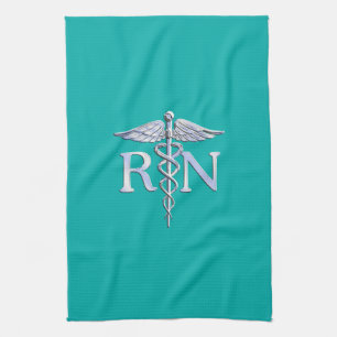Linge De Cuisine Infirmière inscrite RN Stylish Caduceus sur Turquo