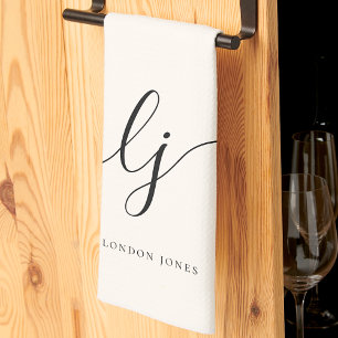 Linge De Cuisine Initiales de script monogramme neutre simple et él