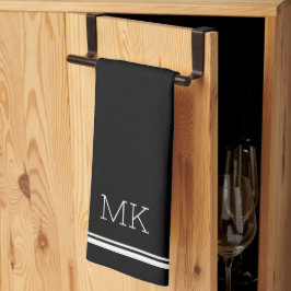 Linge De Cuisine Initiales Monogrammes Lignes minimes modernes Noir