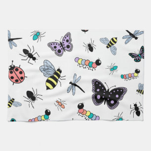 Linge De Cuisine Insectes et papillons colorés de vecteur