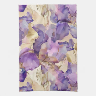 Linge De Cuisine Iris Floral Abstrait Or Blanc Violet