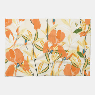 Linge De Cuisine Iris orange : motif floral transparent