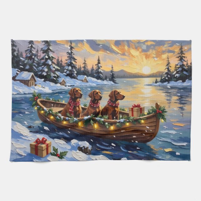 Linge De Cuisine Irish Red Setter Christmas Boat Holiday (Horizontal)