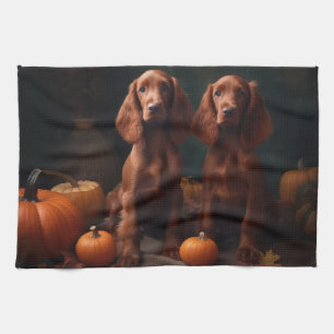 Linge De Cuisine Irlandais Red Setter Chiot Automne Citrouille de p